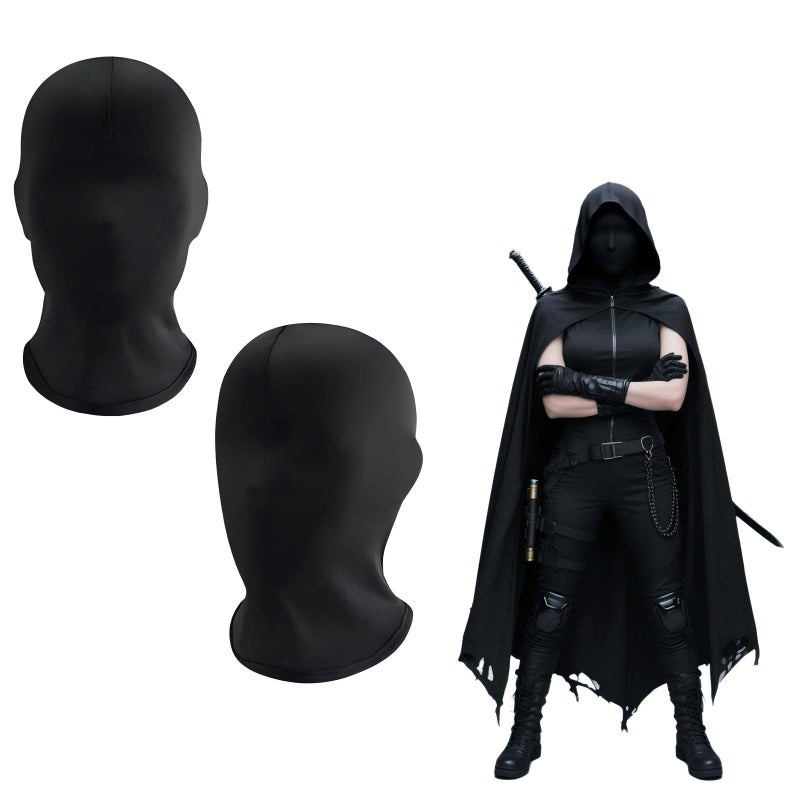 HUSHRICH 2Pcs Black Full Face Mask Clear Vision Elastic Halloween Faceless Mask, Breathable Full Head Cover Spandex Masks for Halloween Costume Cosplay Party Supplies Carnival Night Role Playing